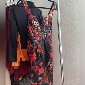PrettyLittleThing Multi Floral Flocked Sleeveless Corset Midi Dress USA size 0